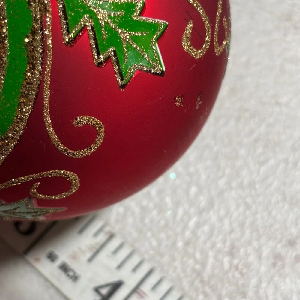 Christmas Ornament Red Vintage‎ Glass Holly Gold Glitter 4